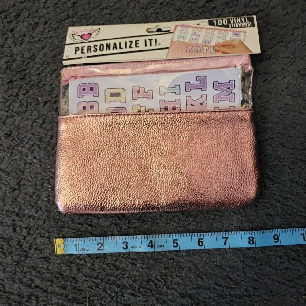Fashion Angles Girls Pink Personalize It Pencil And 100 Vinyl Sticker Set Pouch